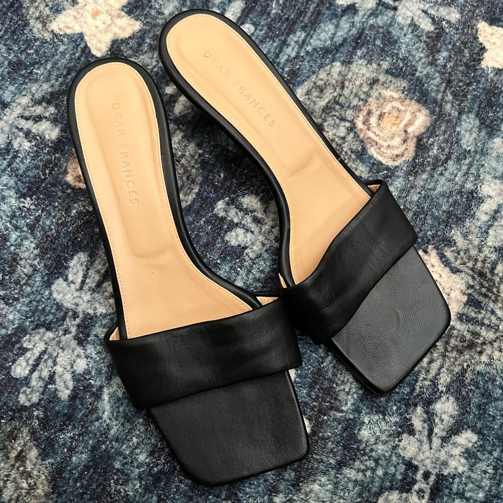Dear Frances Cove Sandal Slide Mules Kitten Heel Black Leather - Size 40